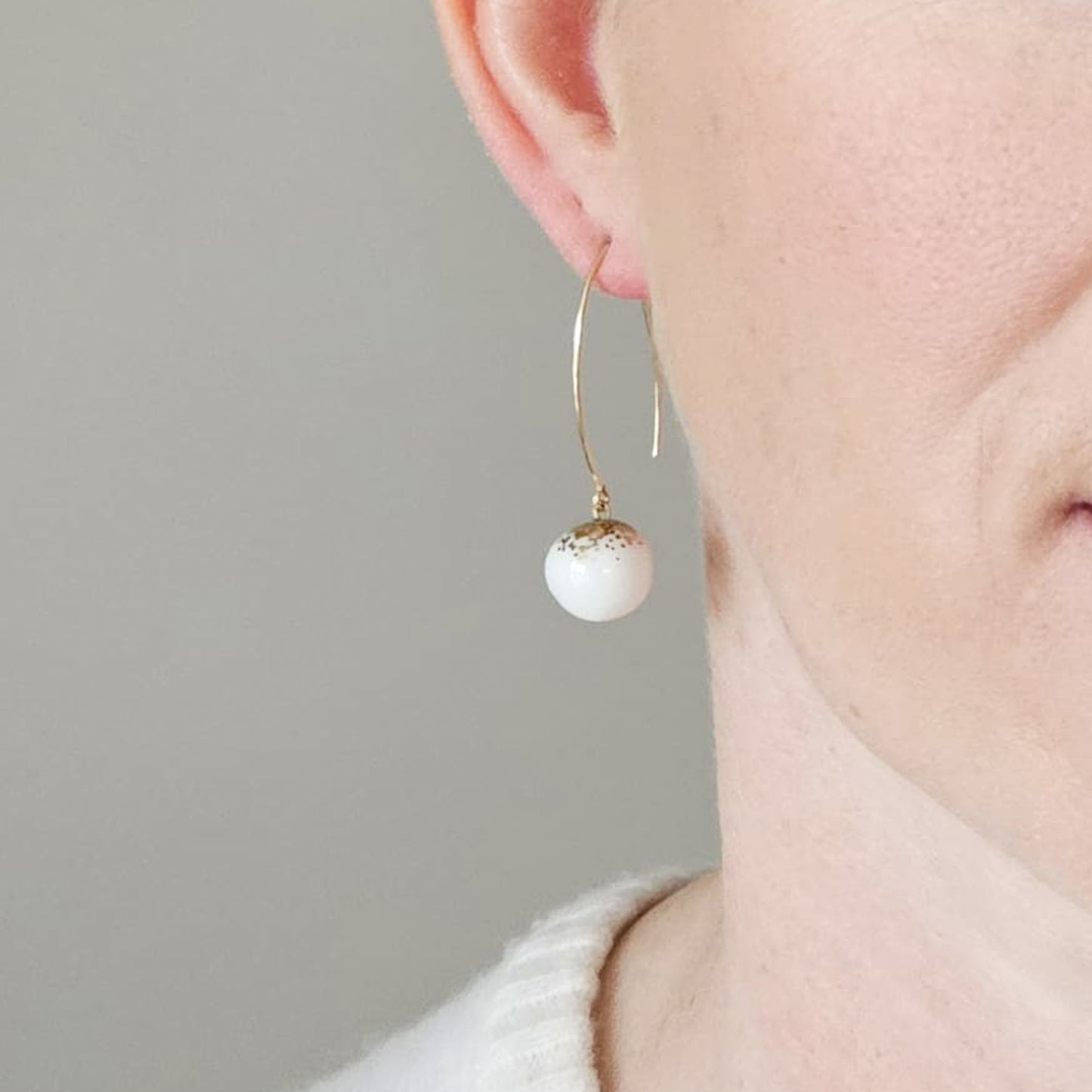 Gold filled classic white oval open earrings